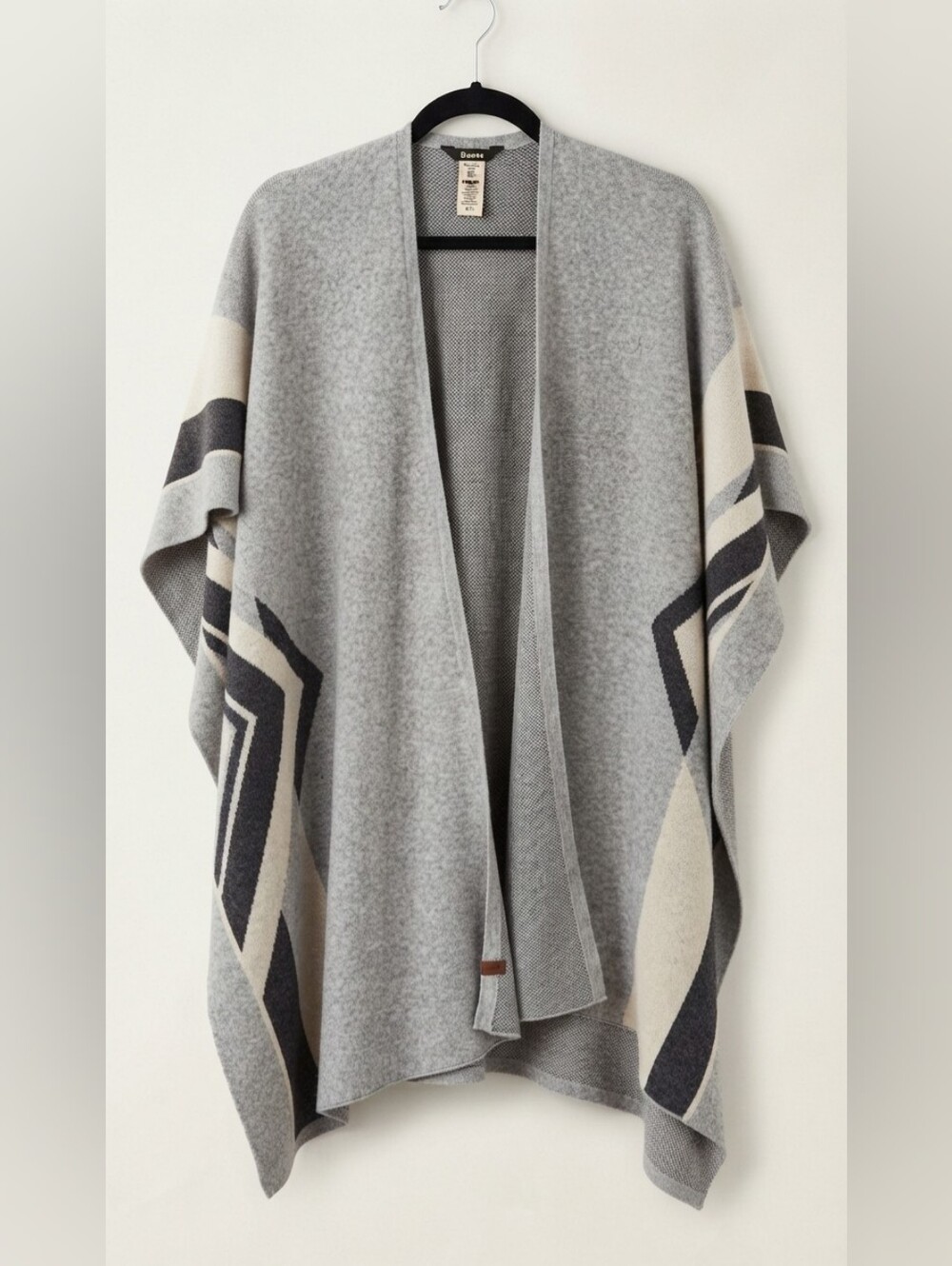 Roots Canada Grey Geometric Cardigan Knit Open Front Poncho Cape Wrap Shawl OS